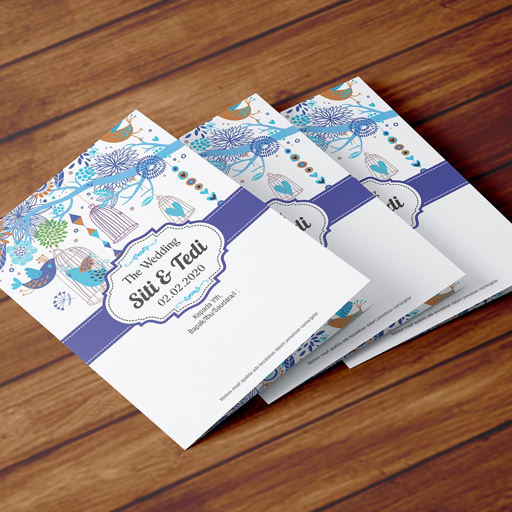Undangan Pernikahan Modern, Tema Biru, Unik, Murah, Bahan Tebal