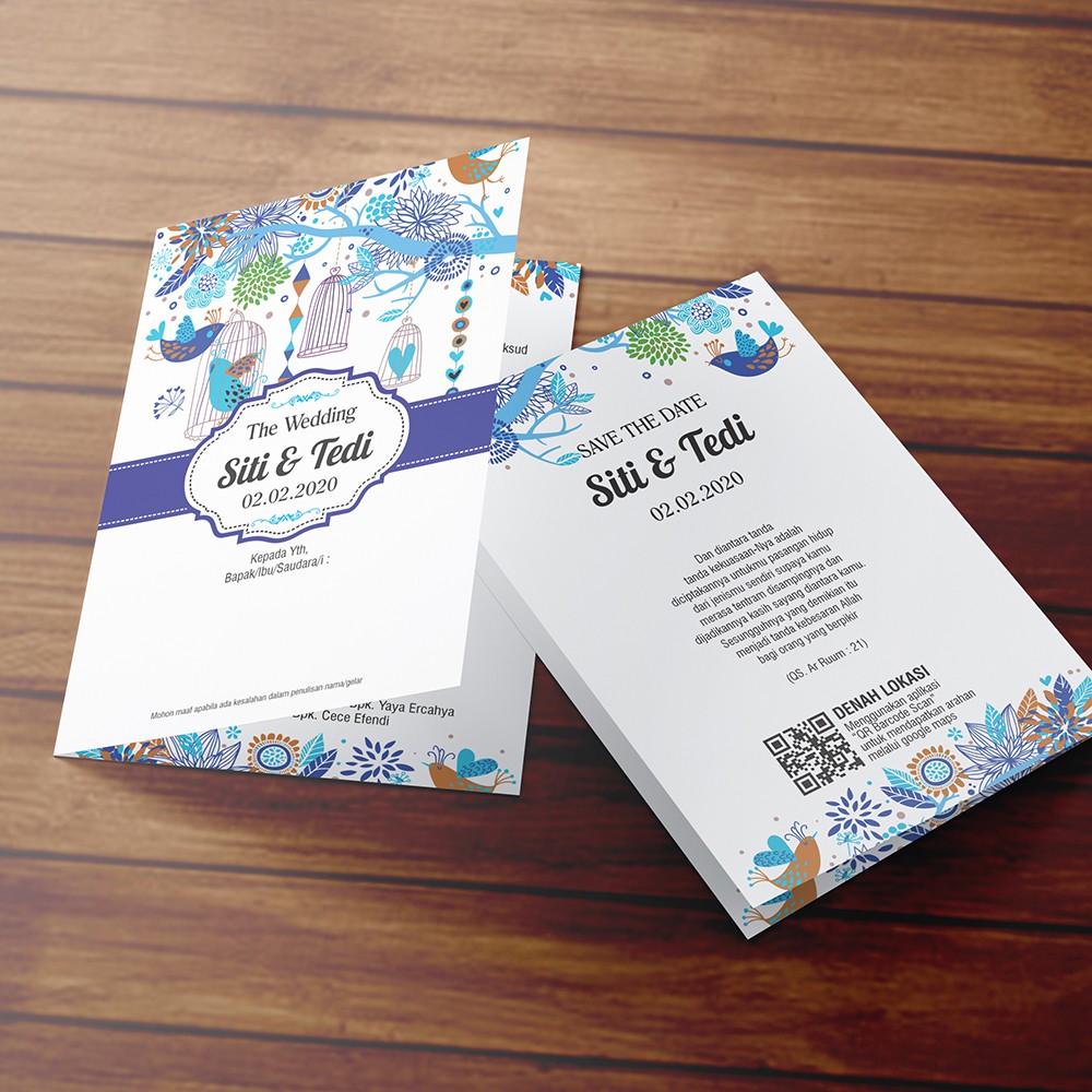 Undangan Pernikahan Modern, Tema Biru, Unik, Murah, Bahan Tebal